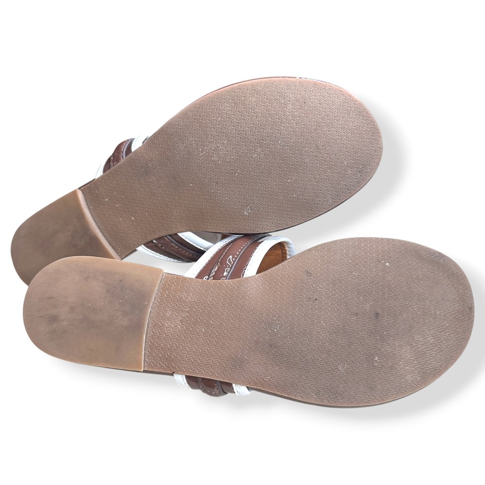 J.McLaughlin Leslie Thong Sandals Patent Leather Brown White Preppy Women 7M - Picture 4 of 6